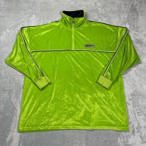 Vtg BOFF 1/4 Zip Pullover Mens XXL Lime Green Patch Logo Long Sleeve Oversized